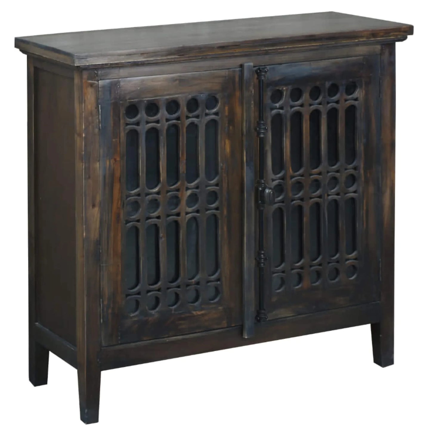 Sunset Trading Cottage 39" Carved 2 Door Cabinet | Distressed Vintage Brown Solid Wood | Fully Assembled Accent Cupboard