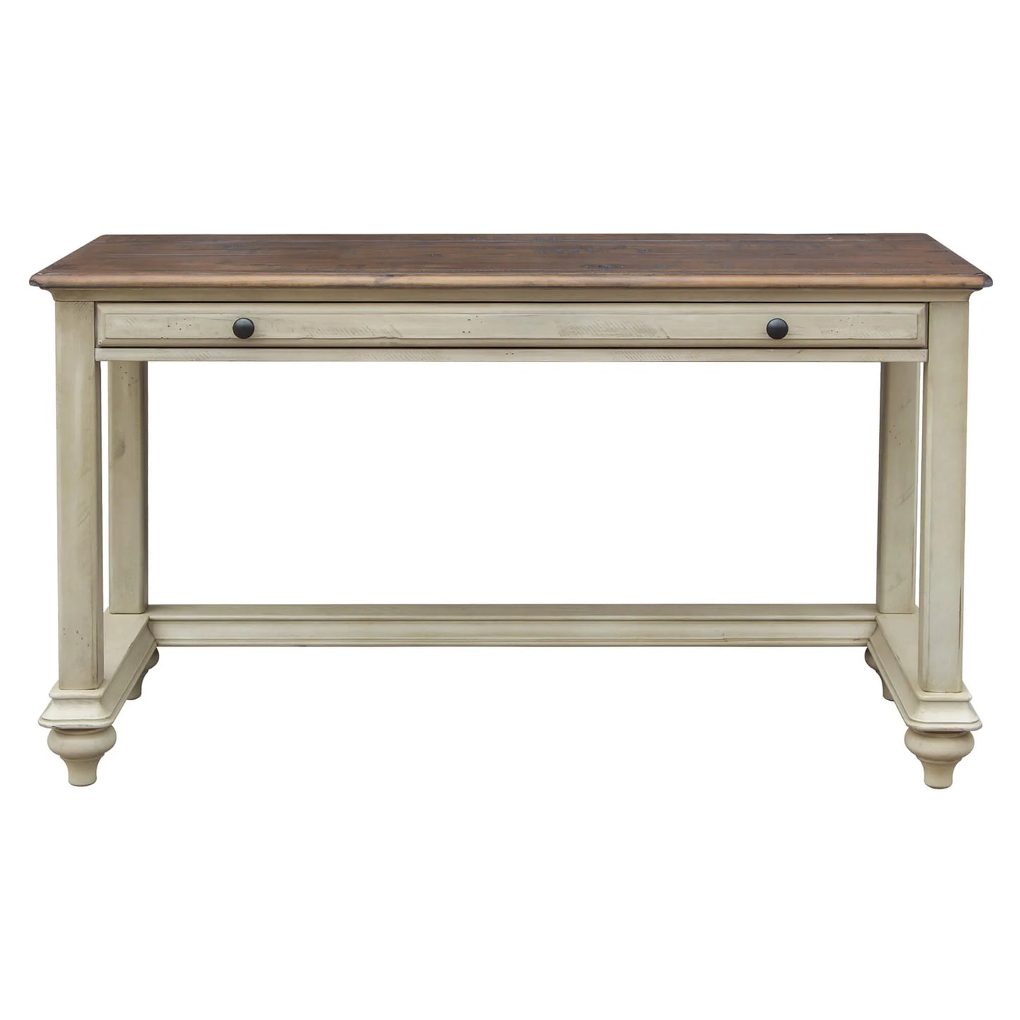 Sunset Trading Shades of Sand Computer Desk | Vanity Table | Drawer | Fully Assembled | Cream/Walnut Brown Solid Wood