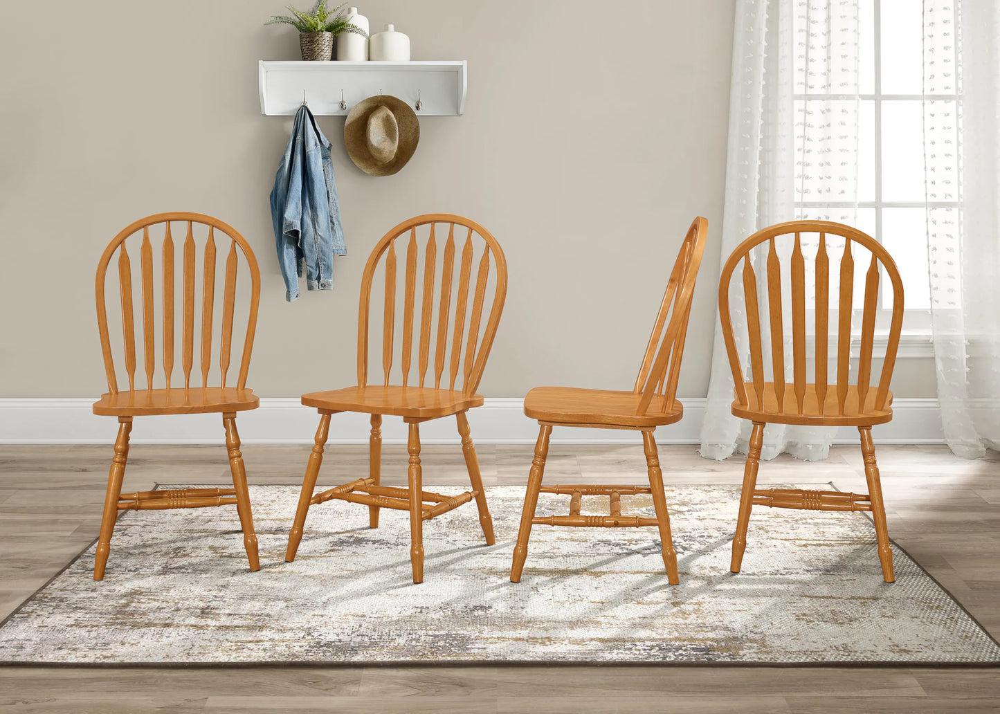 Sunset Trading Oak Selections Windsor Arrowback Dining Chair | Light Oak Finish Solid Wood | Set of 4 Sidechairs