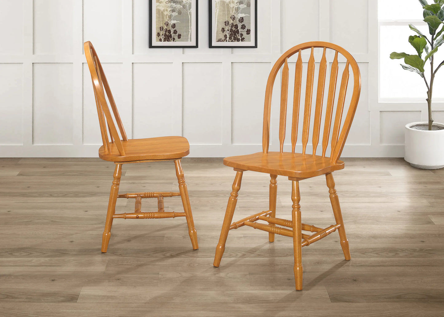 Sunset Trading Oak Selections Windsor Arrowback Dining Chair | Light Oak Finish Solid Wood | Set of 4 Sidechairs