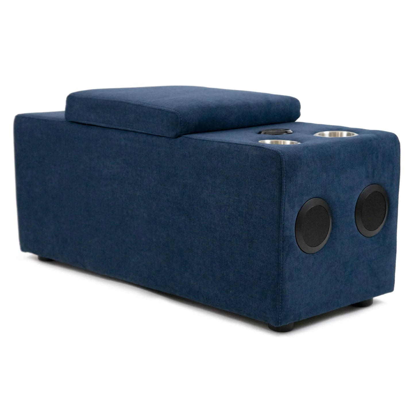 Sunset Trading Pixie Speaker Console | Modular Voice Bluetooth USB Outlets Storage Cupholders | Navy Fabric