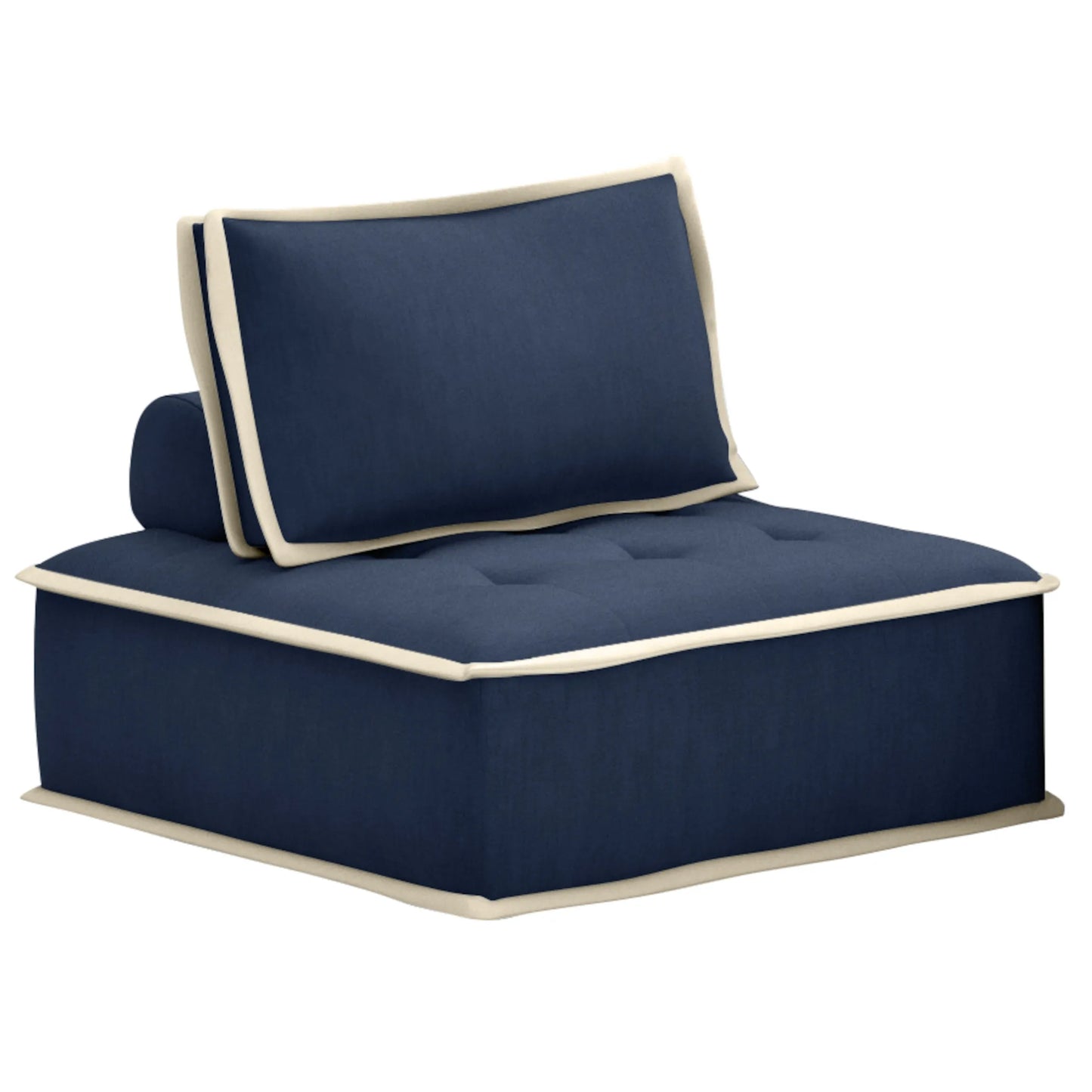 Sunset Trading Pixie Armless Accent Chair | Modular Sectional Seating | Navy Blue and Cream Fabric