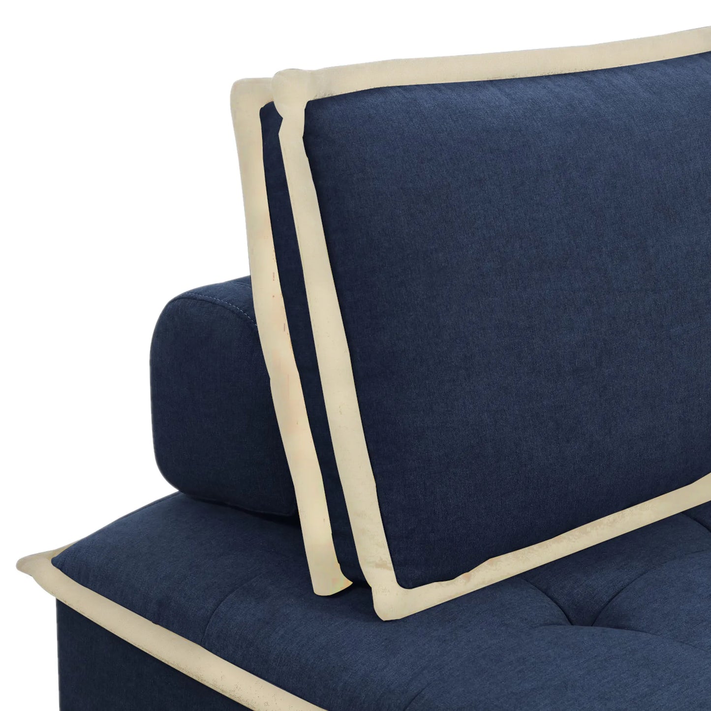 Sunset Trading Pixie Armless Accent Chair | Modular Sectional Seating | Navy Blue and Cream Fabric