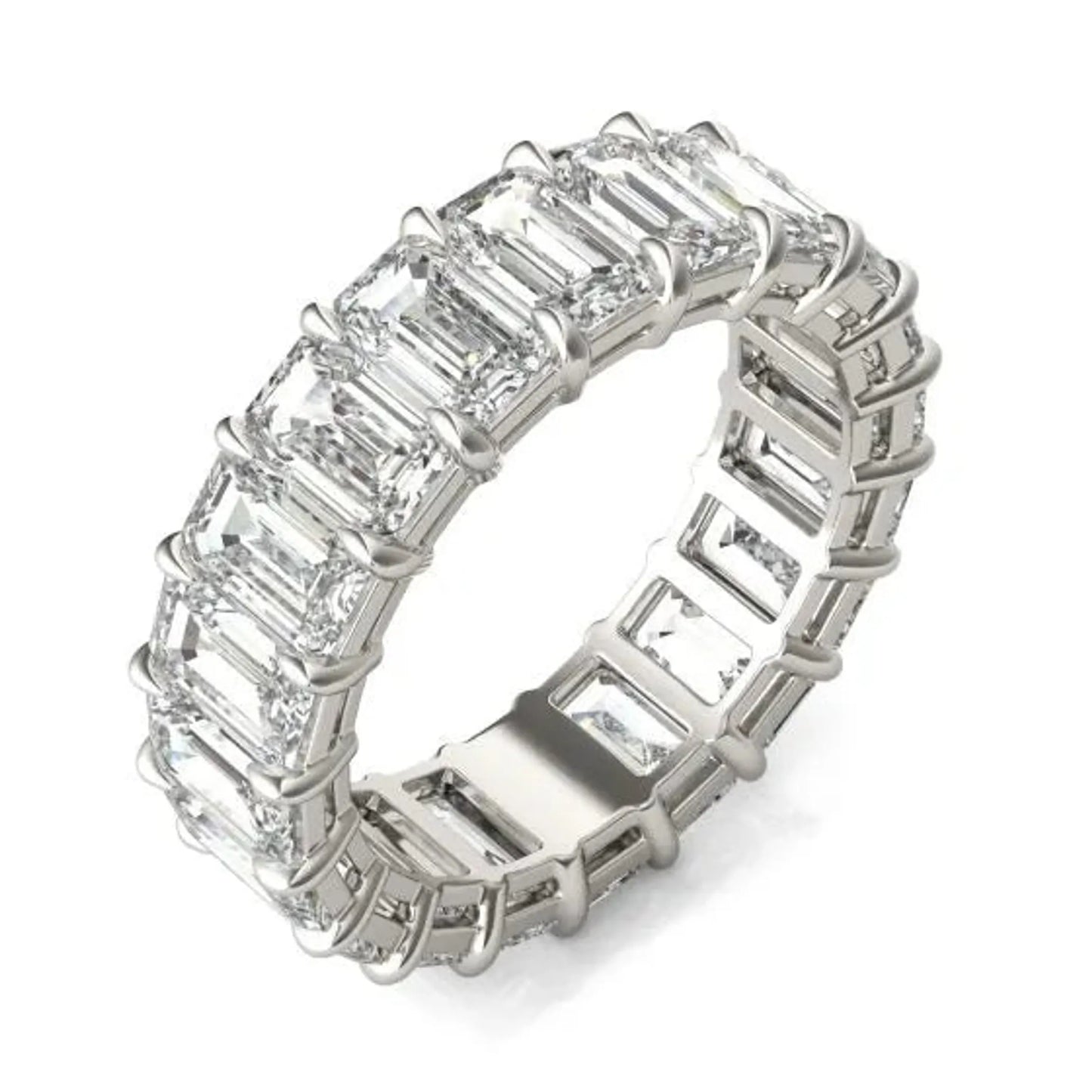 6 1/4 CTW Emerald Lab Grown Diamond Couture Classic Eternity Ring 14K White Gold (G-VS)